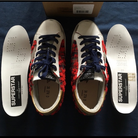 Golden Goose Superstar Red Blue Green Plaid 36 NIB - Picture 7 of 8